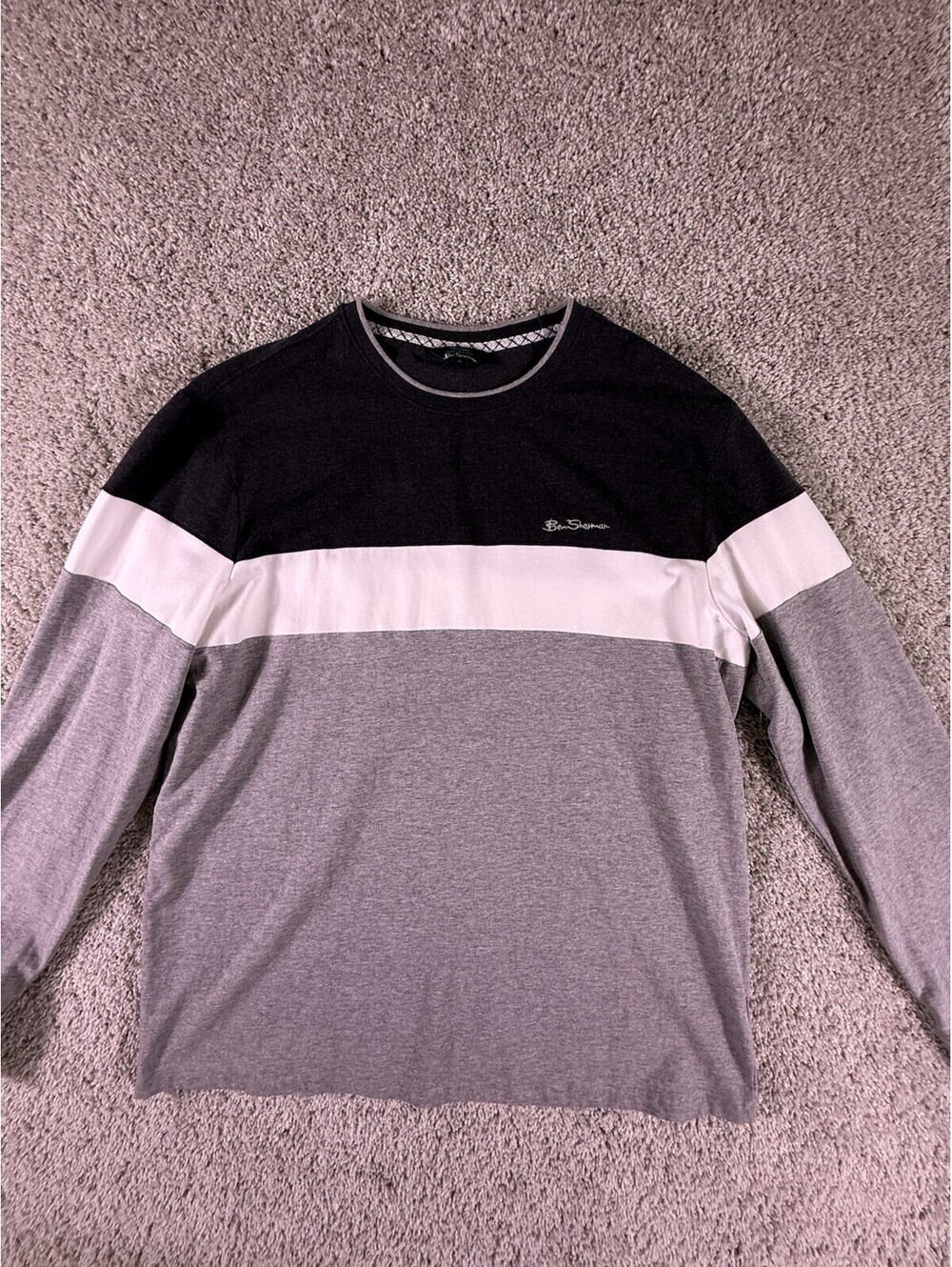 Ben Sherman Men’s XL Long Sleeve Shirt Colorblock Gray and White